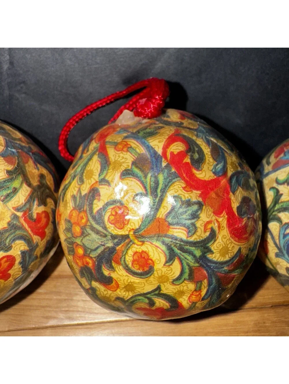 Set of 4 Vintage Floral Christmas Tree Ornaments 2.5” Decoupage Baubles Hanging
